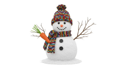 Isolated Cheerful Snowman with Colorful Accessories