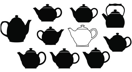 Collection of teapots in various styles and shapes silhouettes