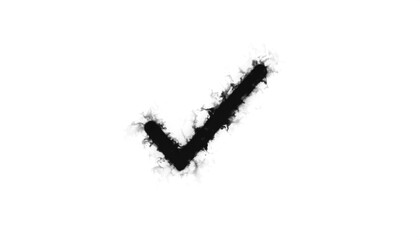 PNG of black smoke forming a tick mark with foggy edges, simple and elegant, perfect for abstract, minimal, decorative, mystical, and creative design projects or overlays.