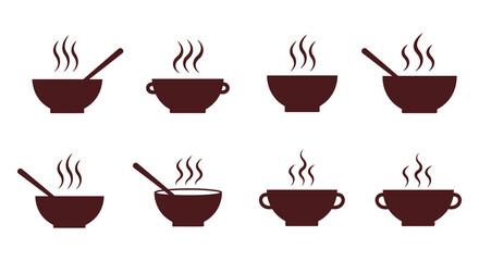 Collection of steaming coffee cups with spoons in various positions
