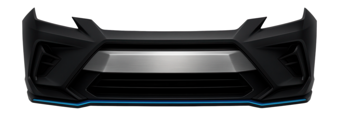 Front bumper with dual-tone color scheme and sharp angular design elements
