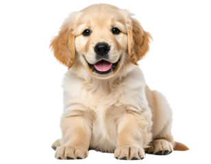 - Golden Retriever Puppy Sitting with Tilted Head, Cute Expression, Isolated on Transparent Background