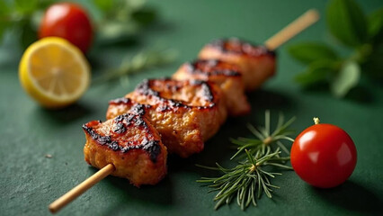 BBQ skewer on green plate