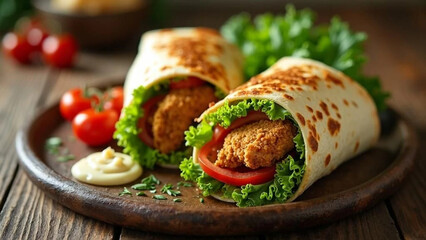 Tortillas with breaded chicken and vegetables
