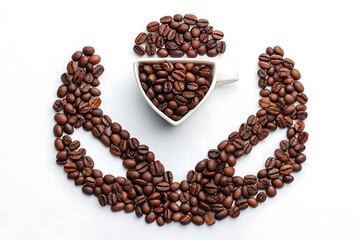 Cup of coffee with coffee beans on a saucer