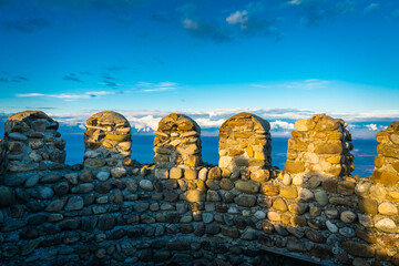 Closeup of the edge of a tower at Sighnaghi Fortress in Georgia