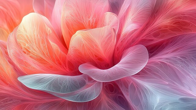 Vibrant abstract floral design with soft pink and whte hues, evoking elegance nd tranquility, perfect fo modern decor and branding