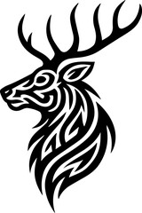 Tribal Deer Head Tattoo – Elegant Antlered Stag Black Ink Animal Design