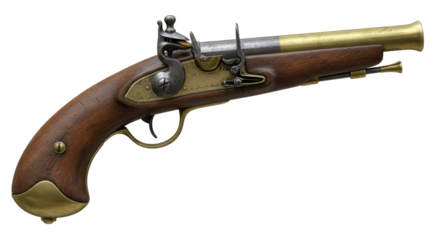 Isolated Antique Flintlock Pistol