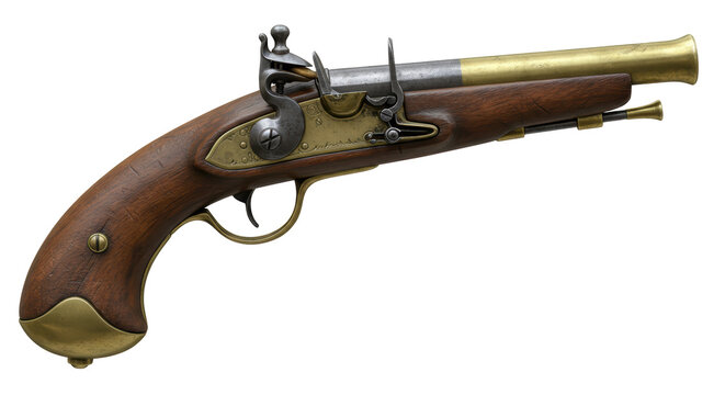 Isolated Antique Flintlock Pistol