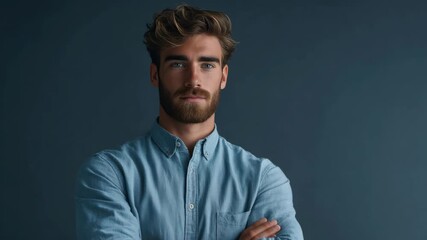 Male model, professional attire, confident posture, indoor setting, studio lighting