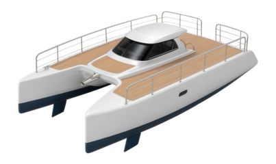 Tourist catamaran with spacious deck and retractable daggerboards