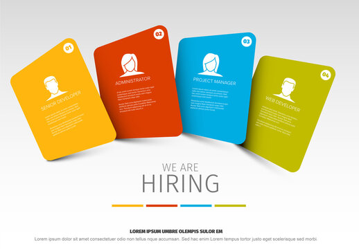 We are hiring for tech roles: Senior Developer, Administrator, Project Manager, Web Developer poster flyer banner