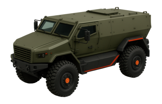 Two-axle military truck with a V-shaped hull and blast-resistant underbody