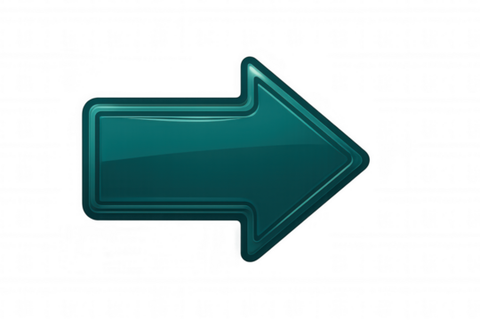 Teal glossy arrow pointing right, perfect for presentations, websites, and graphic design projects with transparent background