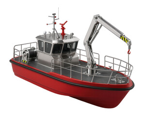 Large fireboat with visible deck crane and anchor winch