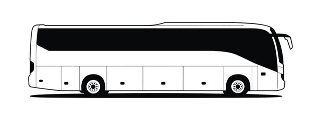 Stylized black and white illustration of a modern coach bus © alexpro