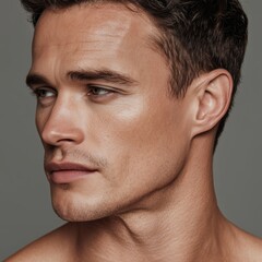 Obraz premium Professional studio portrait of a man showcasing modern aesthetics in a clean, artistic setting