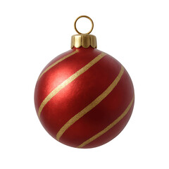 Red bauble with two diagonal gold satin stripes