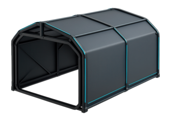 Portable hangar with foldable frame and lightweight composite panels