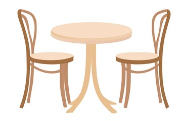 Cafe table and two chairs furniture round architecture.