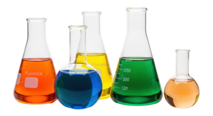 Isolated Colorful Chemical Flasks