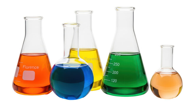 Isolated Colorful Chemical Flasks