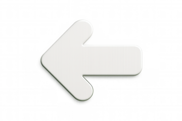 Simple white arrow pointing left with transparent background, ideal for indicating direction or previous step