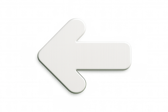 Simple white arrow pointing left with transparent background, ideal for indicating direction or previous step