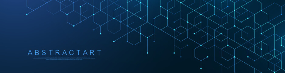 Modern health care or medical background design. Health care innovation concept. Horizontal header web banner. Abstract geometric background with hexagon shapes for medicine, science, chemistry.