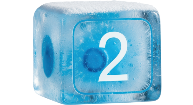 Isolated Ice Cube with Number Two