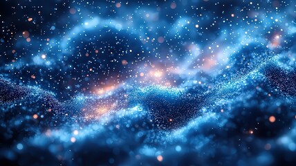 Obraz premium Stunning cosmic landscape featuring vibrant blue neblae and sparkling stars, prfect for science, technolgy, or space-themed projecs.