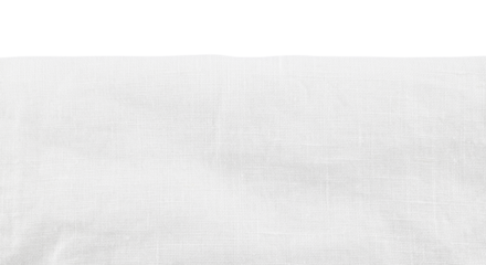 Natural piece of white linen fabric isolated on a transparent background. Full depth of field. PNG.