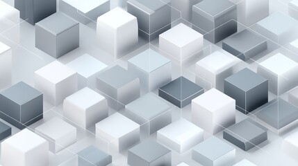 Obraz premium Abstract arrangement of translucent cubes in shades of gray and white.