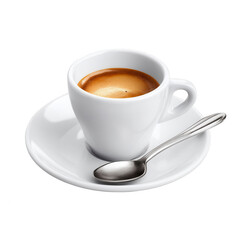 a coffee cup with a saucer and spoon, filled with espresso coffee, jpeg, png, transparent