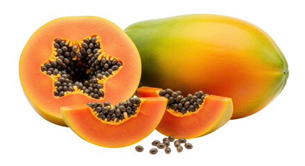 Isolated Whole and Sliced Papaya