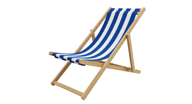 Isolated Blue and White Striped Deck Chair
