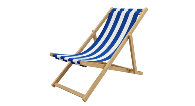 Isolated Blue and White Striped Deck Chair