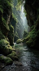 Obraz premium Sunlit Gorge with Verdant Walls