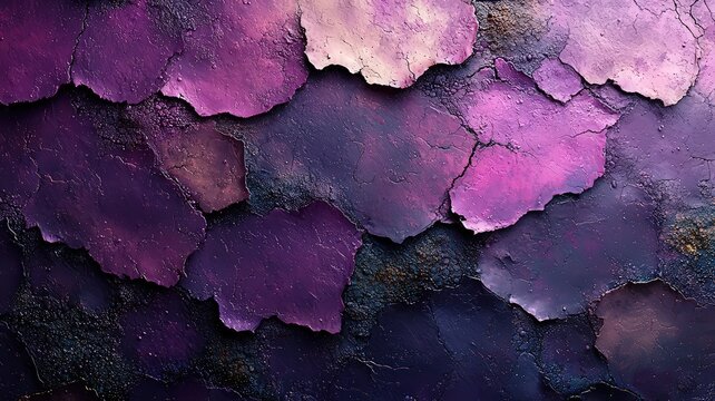 Vibrant purple and black txtured background with layred, cracked surfaces, idel for artistic, modern desgn projects or abstract walpapers.
