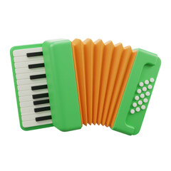 Green and orange accordion musical instrument isolated on transparent background