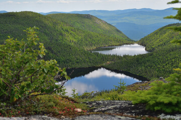The Acropole des Draveurs Erables mountain in Hautes Gorges de la Riviere Malbaie National Park, Charlevoix Quebec Canada. SEPAQ. Moucherolle and Pic Macule lake.