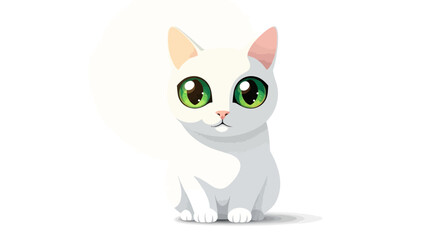 Fototapeta premium Adorable cartoon white cat with striking green eyes on a white background