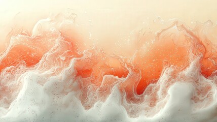 Fototapeta premium Abstract ocean waves in vibrant orange and white hue, capturing the dynamic moement and tranquility of nture, perfect for modern dcor and wellness themes.