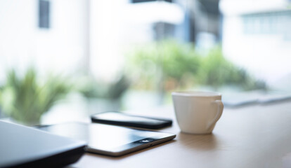 Relax concept. Empty space with coffee cup on the table