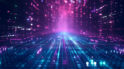 Obraz premium Futuristic abstract technology background with neon blue and purple glowing lines, perfect for digital media and presentations