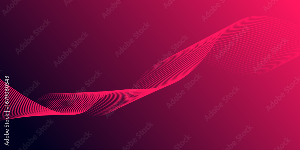 Wall mural abstract glowing wave lines on gradient pink background. dynamic wave pattern. modern flowing wavy l