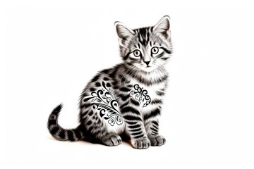 Fototapeta premium Cat in embroidery style animal mammal kitten.