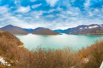 Zhinvali reservoir panorama Zhinvali reservoir in Georgia