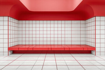 Red and White Minimalist Tiled Interior